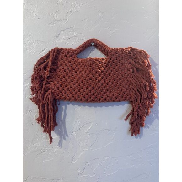 Macrame Terracotta Rustic Brown Fringe Hand Bag - Picture 2 of 5